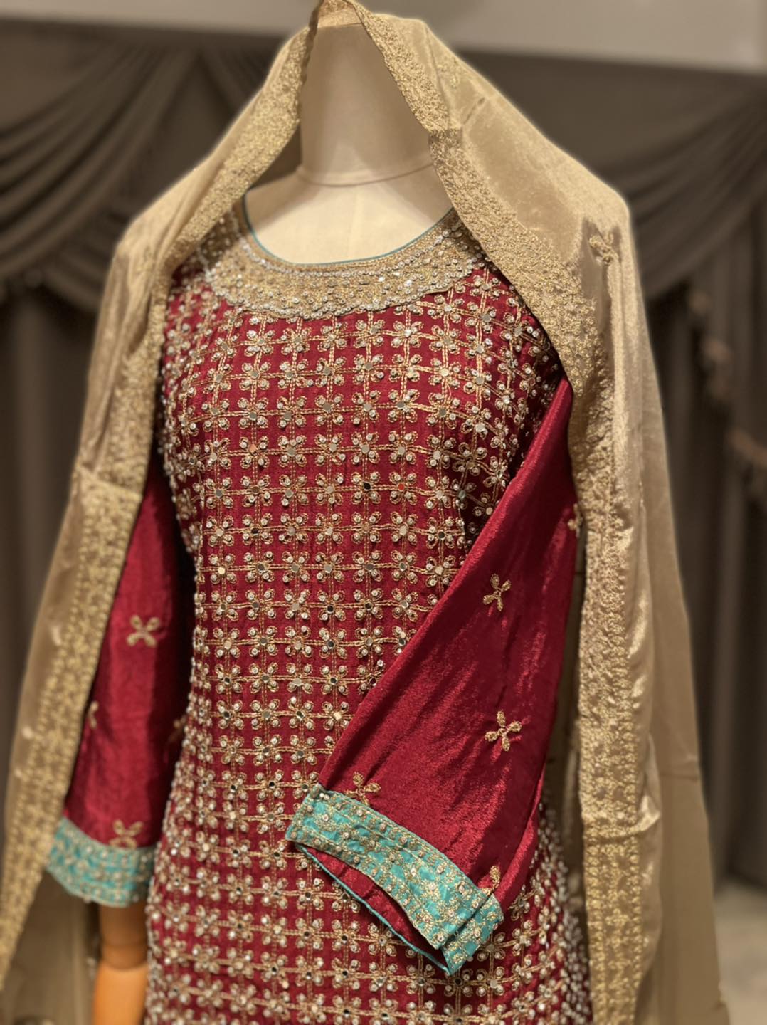 Exclusive party wear Gharara set stone work all over the dress