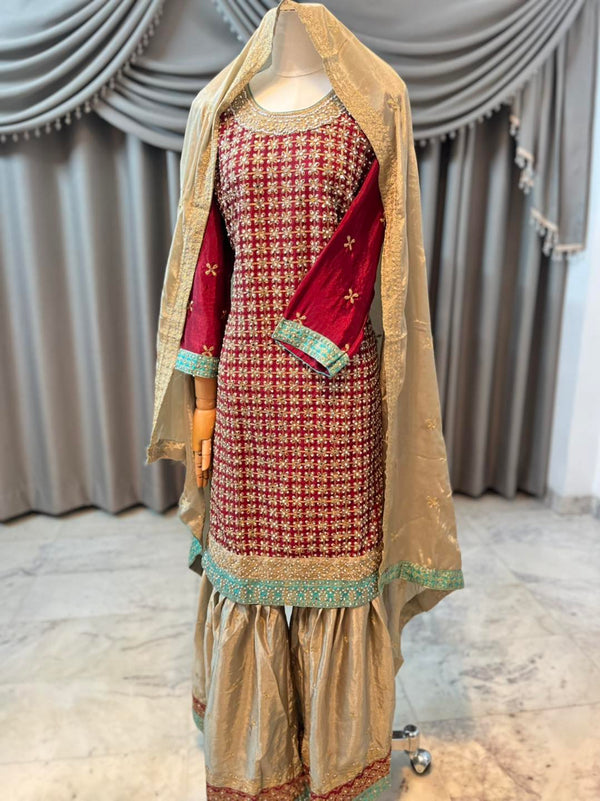 Exclusive party wear Gharara set stone work all over the dress