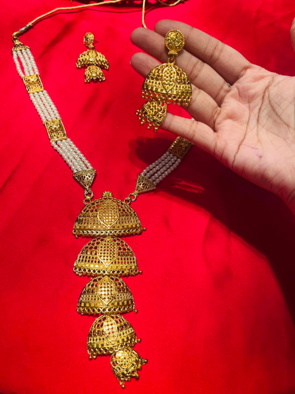 Gorgeous Long Pearl Jhumka Sheeta Set with Earrings | 2-Year Colour Guarantee