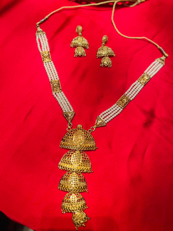 Gorgeous Long Pearl Jhumka Sheeta Set with Earrings | 2-Year Colour Guarantee